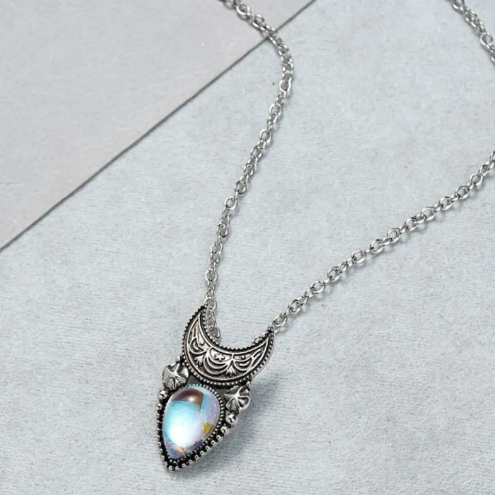Moonstone & Water-drop Charm Necklace